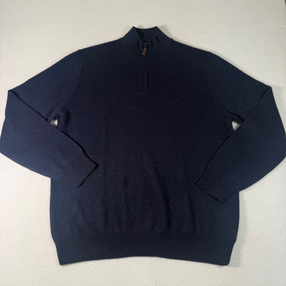 Christian Lacroix Mens XL Navy Blue 100% Cashmere 1/4 Zip Sweater Classic Knit